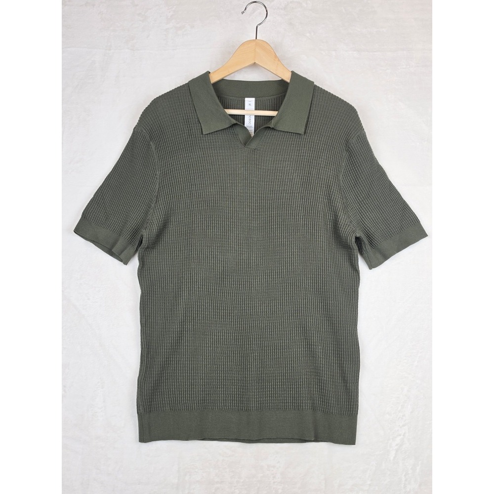 Fioboc Mens Buttonless Knit Polo XL Olive Green Waffle Texture